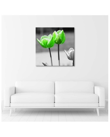 Modernes Wandbild - Grüne Tulpen im Grau | Feeby