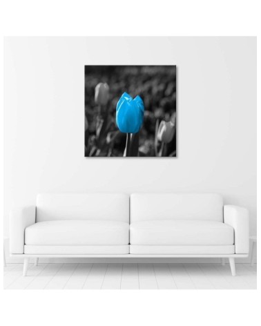 Modernes Wandbild - Blaue Tulpe in Grau | Feeby