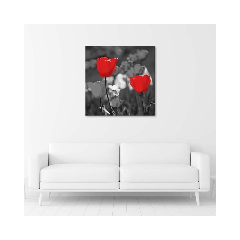 Bild auf Leinwand - Rote Tulpen in Grau | Feeby