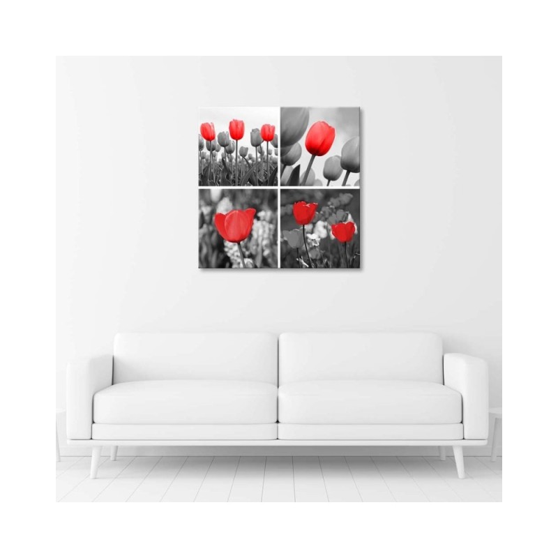 Leinwanddruck - Set aus roten Tulpen in Grau | Feeby