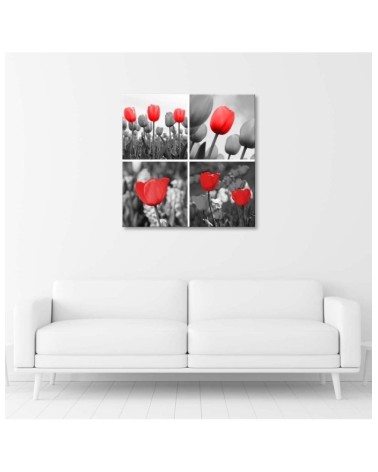 Leinwanddruck - Set aus roten Tulpen in Grau | Feeby
