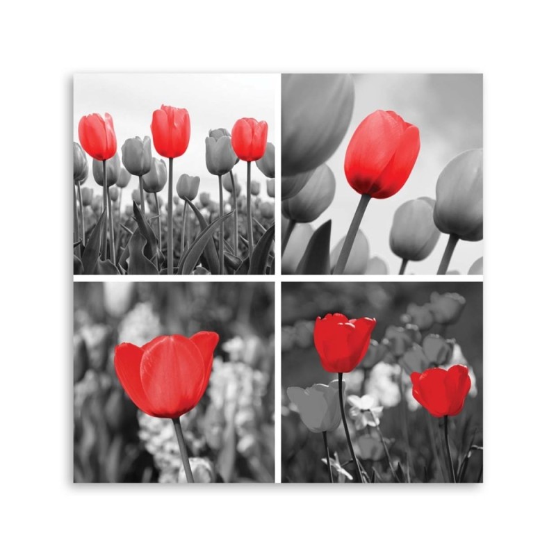 Leinwanddruck - Set aus roten Tulpen in Grau | Feeby