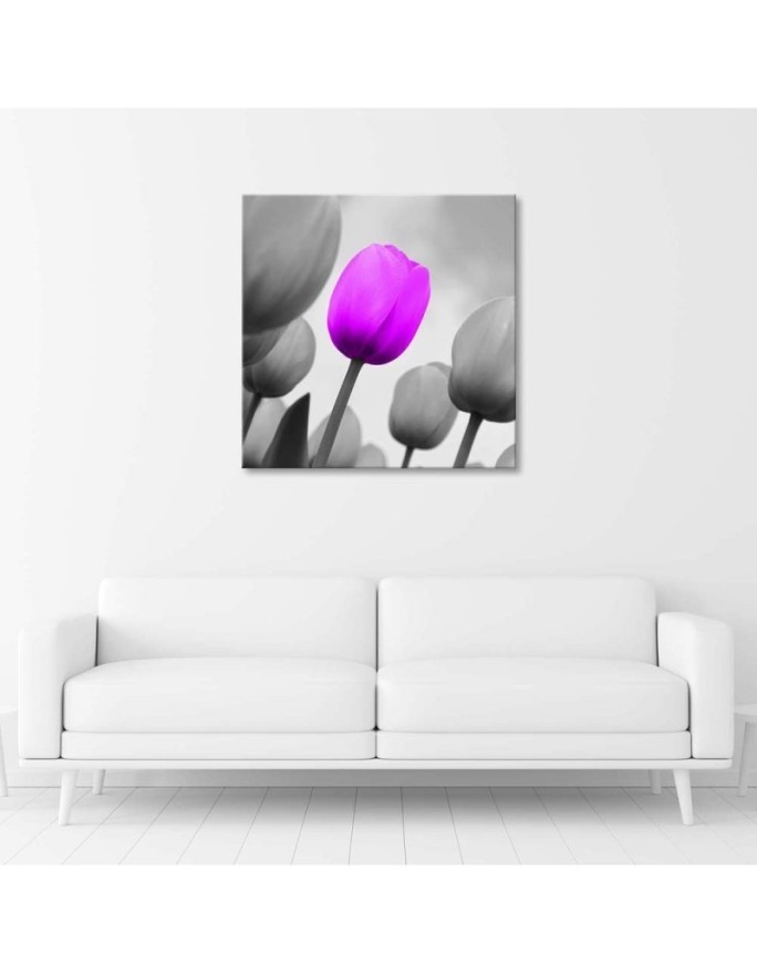 Purple tulip in grey - Canvas prints for living room | FEEBY