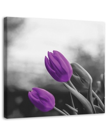 Two purple tulips - Modern Canvas painting for the bedroom | FEEBY