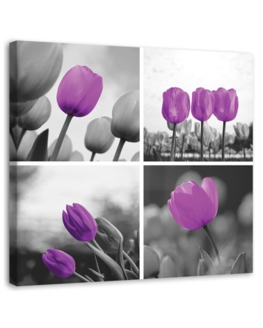 Set of purple tulips - Canvas painting for living room | FEEBY