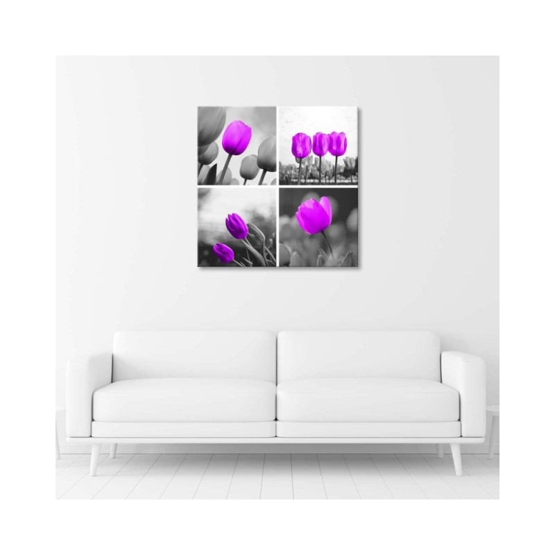 Bild auf Leinwand - Satz lila Tulpen | Feeby