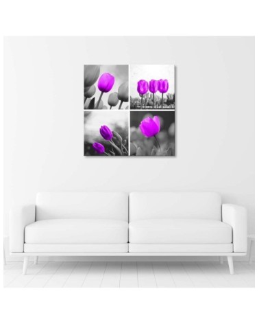Bild auf Leinwand - Satz lila Tulpen | Feeby