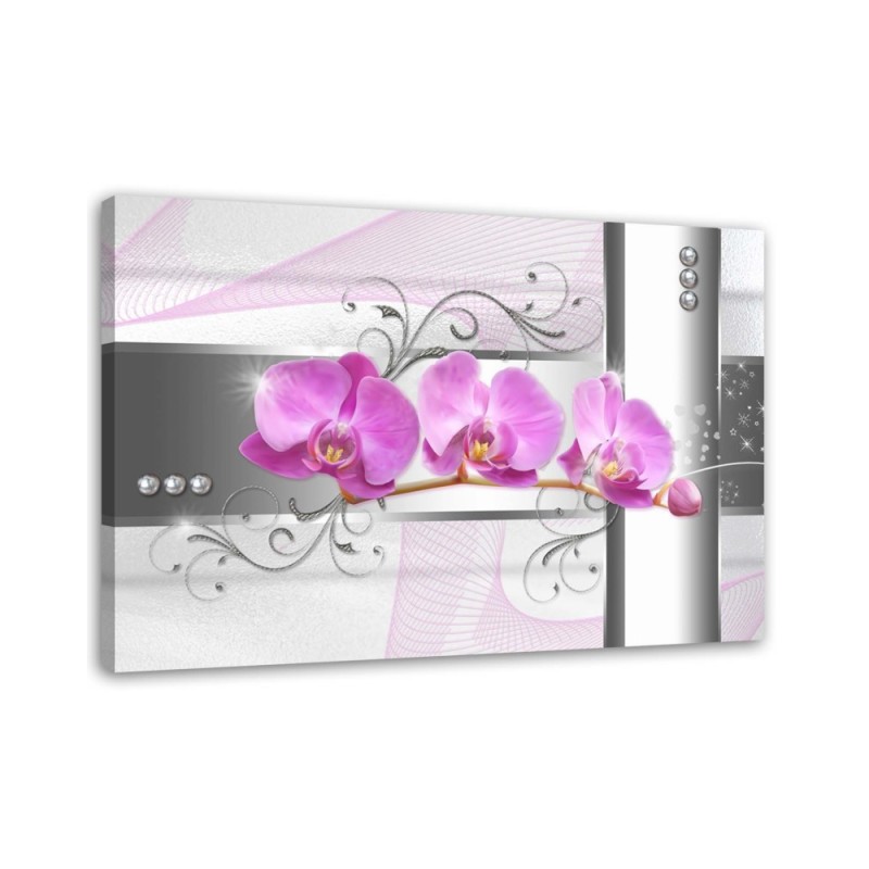 Leinwandbild - Orchideen - abstrakt auf grauem Hintergrund | Feeby