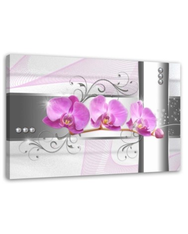 Leinwandbild - Orchideen - abstrakt auf grauem Hintergrund | Feeby