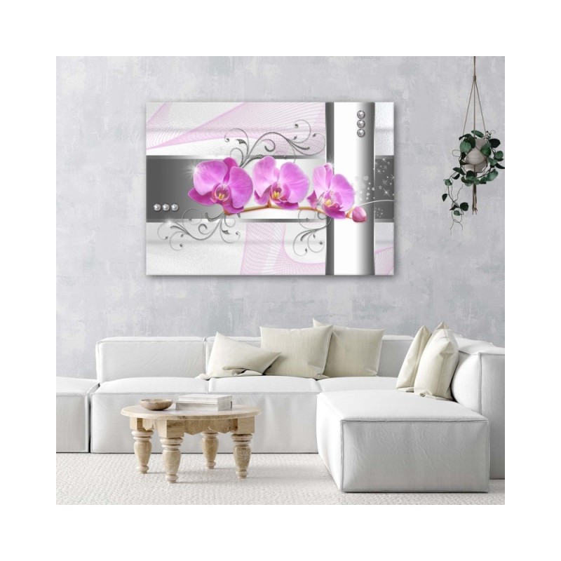 Leinwandbild - Orchideen - abstrakt auf grauem Hintergrund | Feeby