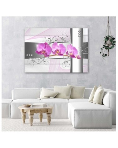Leinwandbild - Orchideen - abstrakt auf grauem Hintergrund | Feeby