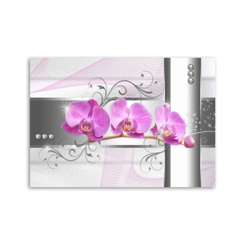 Leinwandbild - Orchideen - abstrakt auf grauem Hintergrund | Feeby