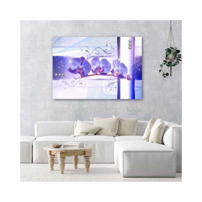 Leinwandbild - Orchideen - abstrakt auf lila Hintergrund | Feeby