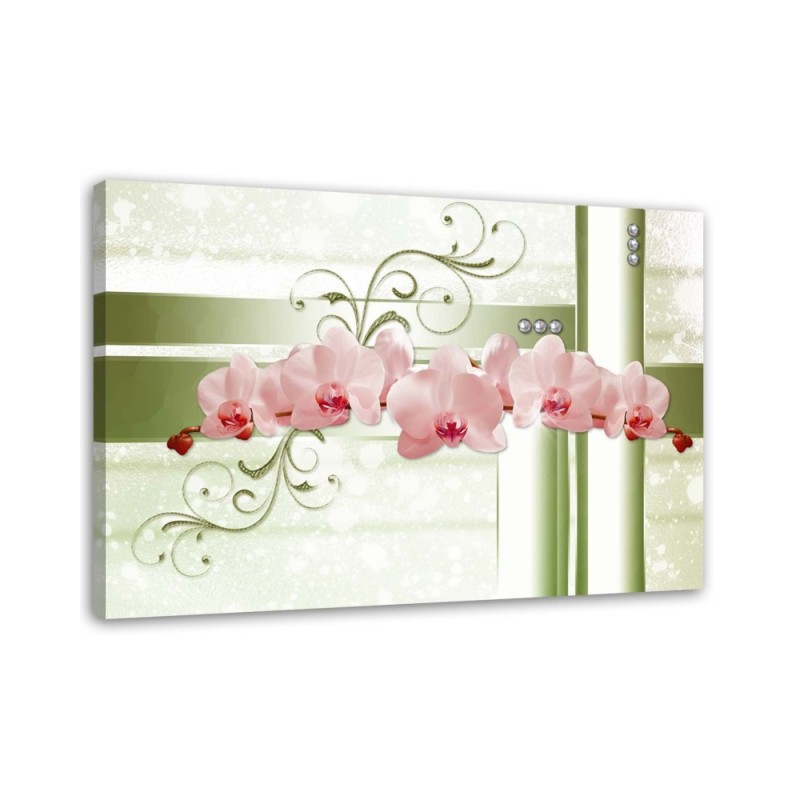 Bild - Orchideen - abstrakt auf khakifarbenem Hintergrund | Feeby