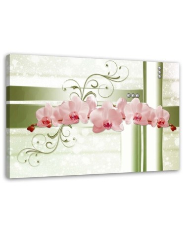 Bild - Orchideen - abstrakt auf khakifarbenem Hintergrund | Feeby