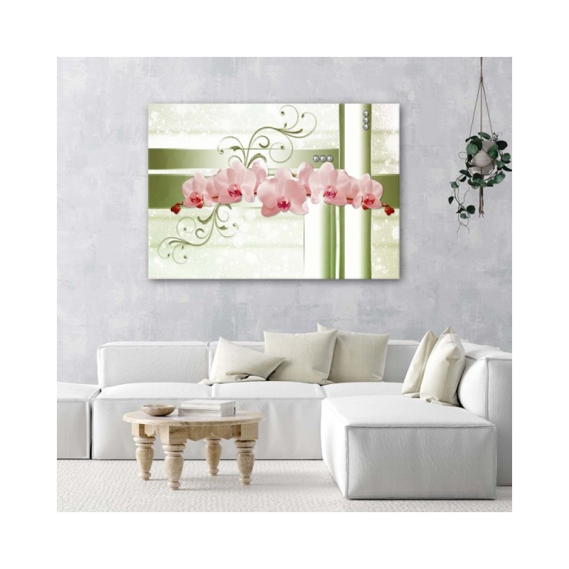 Bild - Orchideen - abstrakt auf khakifarbenem Hintergrund | Feeby