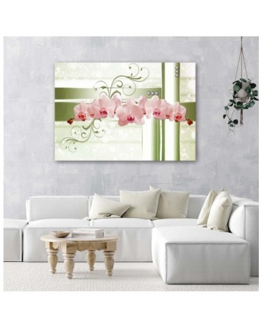 Bild - Orchideen - abstrakt auf khakifarbenem Hintergrund | Feeby