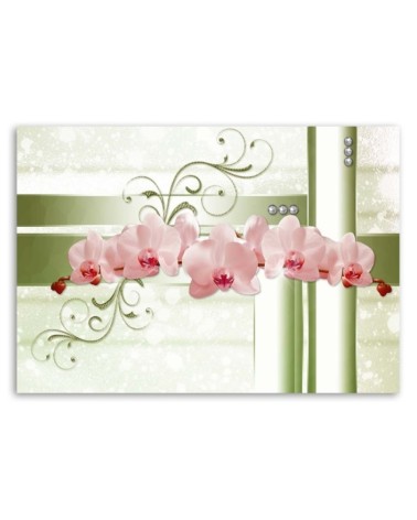 Bild - Orchideen - abstrakt auf khakifarbenem Hintergrund | Feeby