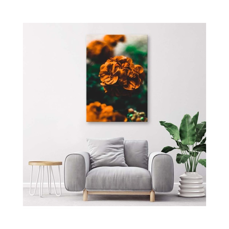 Dekoratives Leinwandbild - Orangefarbene Blumen | Feeby
