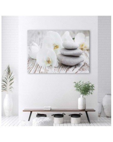 Wandbild für Wohnzimmer - Weiße Orchidee und Steine | Feeby