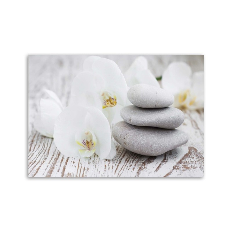 Wandbild für Wohnzimmer - Weiße Orchidee und Steine | Feeby