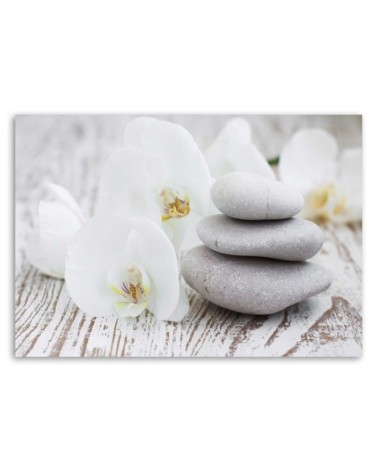 Wandbild für Wohnzimmer - Weiße Orchidee und Steine | Feeby