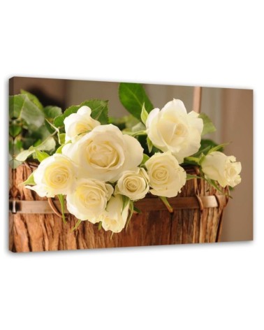 Canvas prints for the living room - Cream roses in a basket | FEEBY