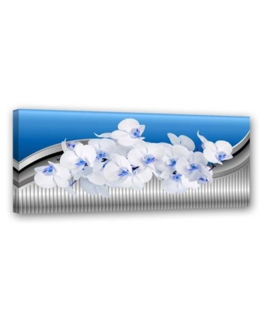 Obraz do sypialni - Biała orchidea na niebieskim tle | FEEBY