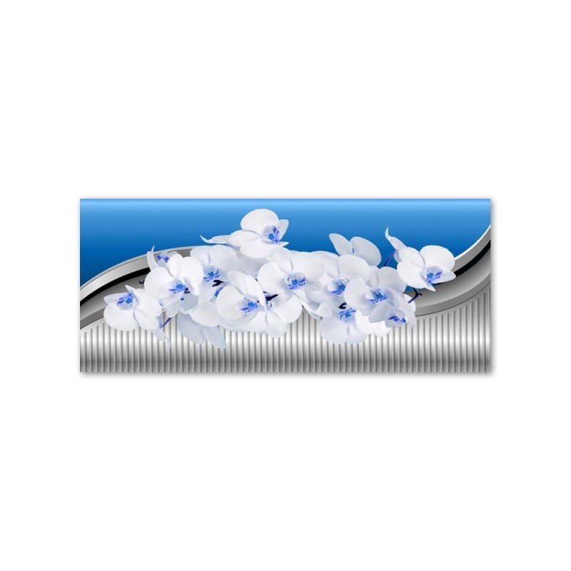 Leinwandbild - Weiße Orchidee auf blauem Hintergrund | Feeby