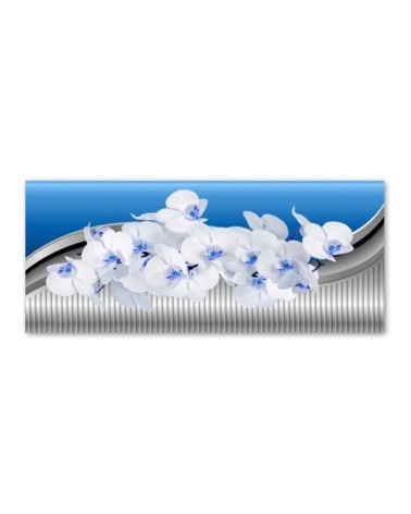 Leinwandbild - Weiße Orchidee auf blauem Hintergrund | Feeby