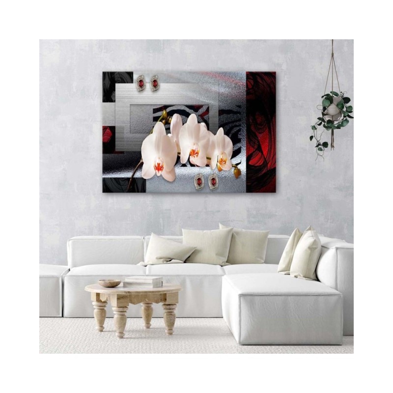 Bild - Weiße Orchidee auf geometrischem Hintergrund | Feeby