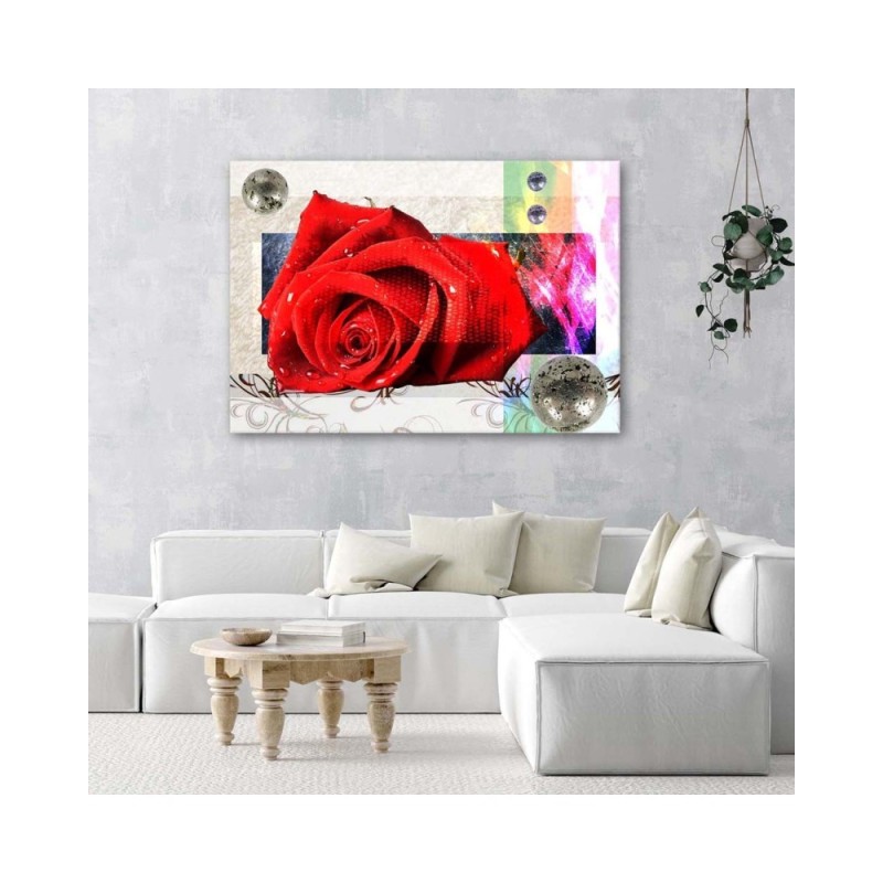 Leinwandbild - Geometrische Komposition mit roter Rose | Feeby