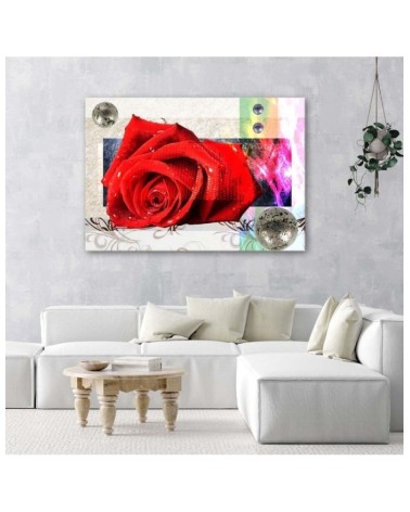 Leinwandbild - Geometrische Komposition mit roter Rose | Feeby