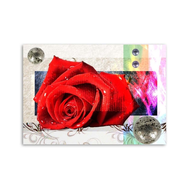 Leinwandbild - Geometrische Komposition mit roter Rose | Feeby