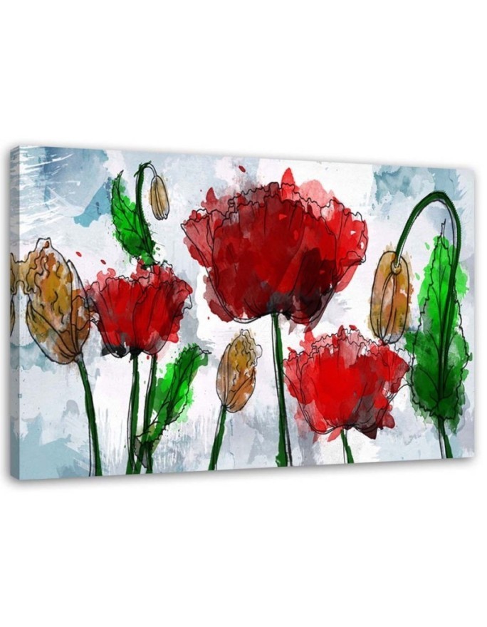 Leinwandbild - Mohnblumen in Aquarell gemalt | Feeby