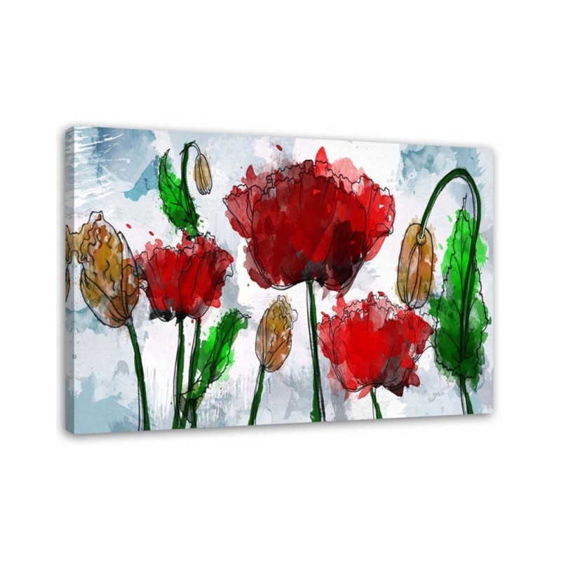 Leinwandbild - Mohnblumen in Aquarell gemalt | Feeby