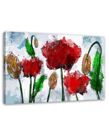 Leinwandbild - Mohnblumen in Aquarell gemalt | Feeby