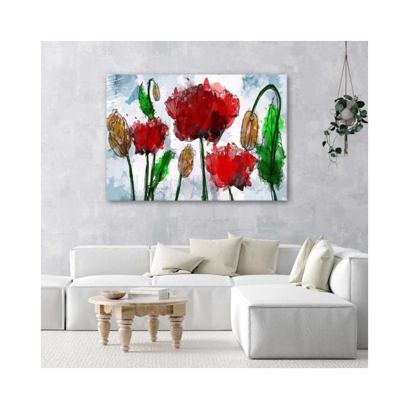 Leinwandbild - Mohnblumen in Aquarell gemalt | Feeby