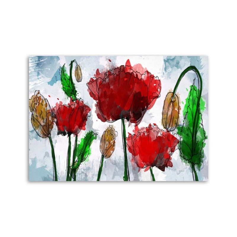Leinwandbild - Mohnblumen in Aquarell gemalt | Feeby