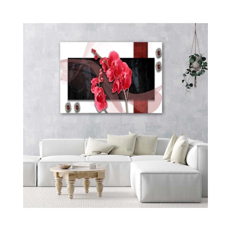 Bild auf Leinwand - Rote Komposition mit Orchidee | Feeby