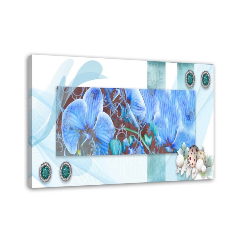 Wandbild für Wohnzimmer - Blaue Komposition mit Orchideen | Feeby