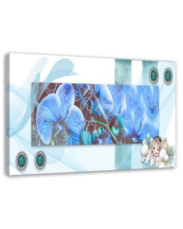 Wandbild für Wohnzimmer - Blaue Komposition mit Orchideen | Feeby