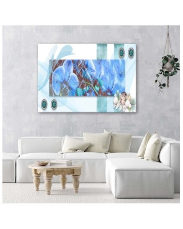 Wandbild für Wohnzimmer - Blaue Komposition mit Orchideen | Feeby