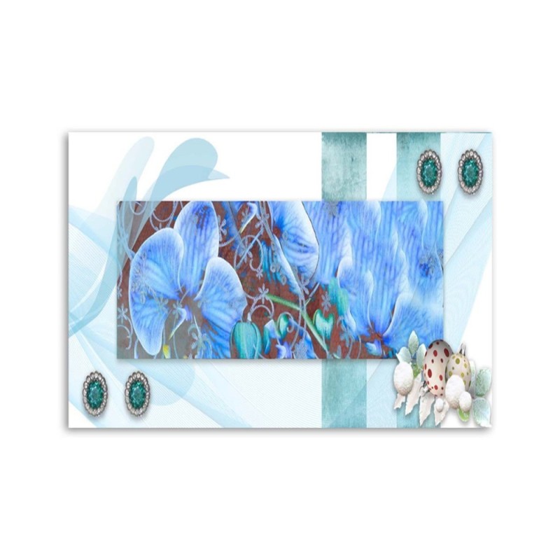 Wandbild für Wohnzimmer - Blaue Komposition mit Orchideen | Feeby