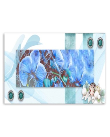 Wandbild für Wohnzimmer - Blaue Komposition mit Orchideen | Feeby