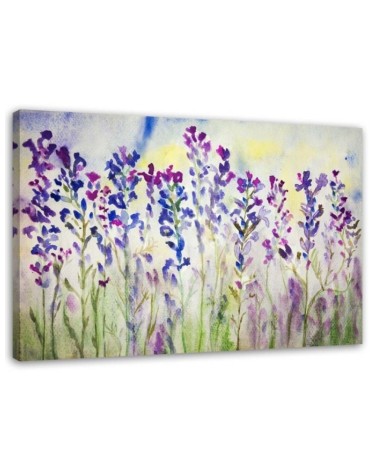 Leinwandbild - Lila Blumen auf einer Wiese | Feeby