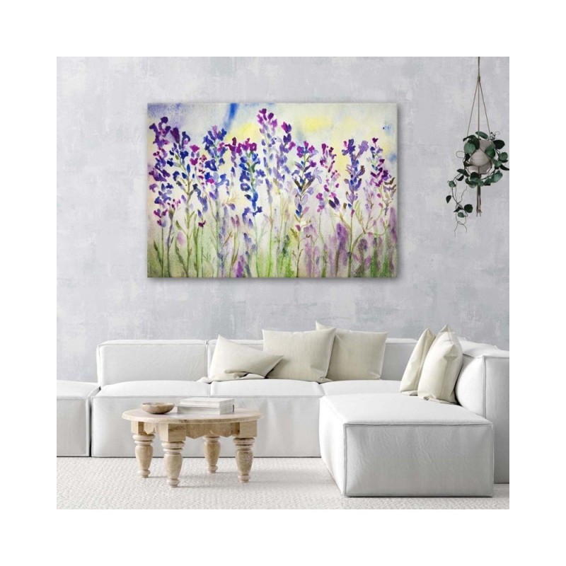 Leinwandbild - Lila Blumen auf einer Wiese | Feeby