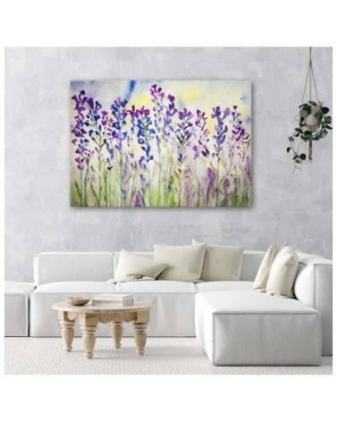 Leinwandbild - Lila Blumen auf einer Wiese | Feeby