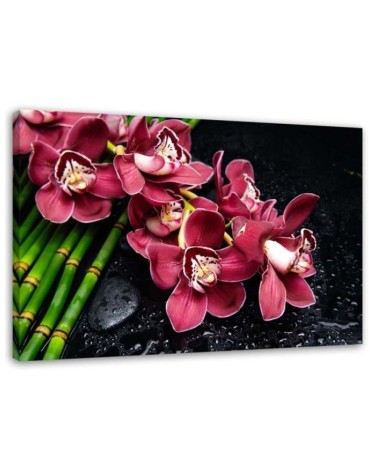 Canvas print for the bedroom - Red Orchid bamboo zen | FEEBY