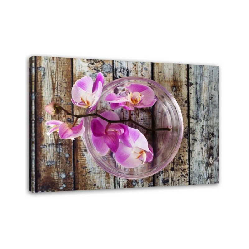 Leinwandbild - Orchidee auf einem Hintergrund aus Brettern | Feeby